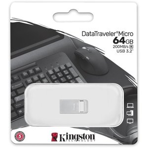 Kingston USB Drive 64GB DataTraveler Micro USB3.0, серебристый [DTMC3G2/64gb], DTMC3G2/64GB