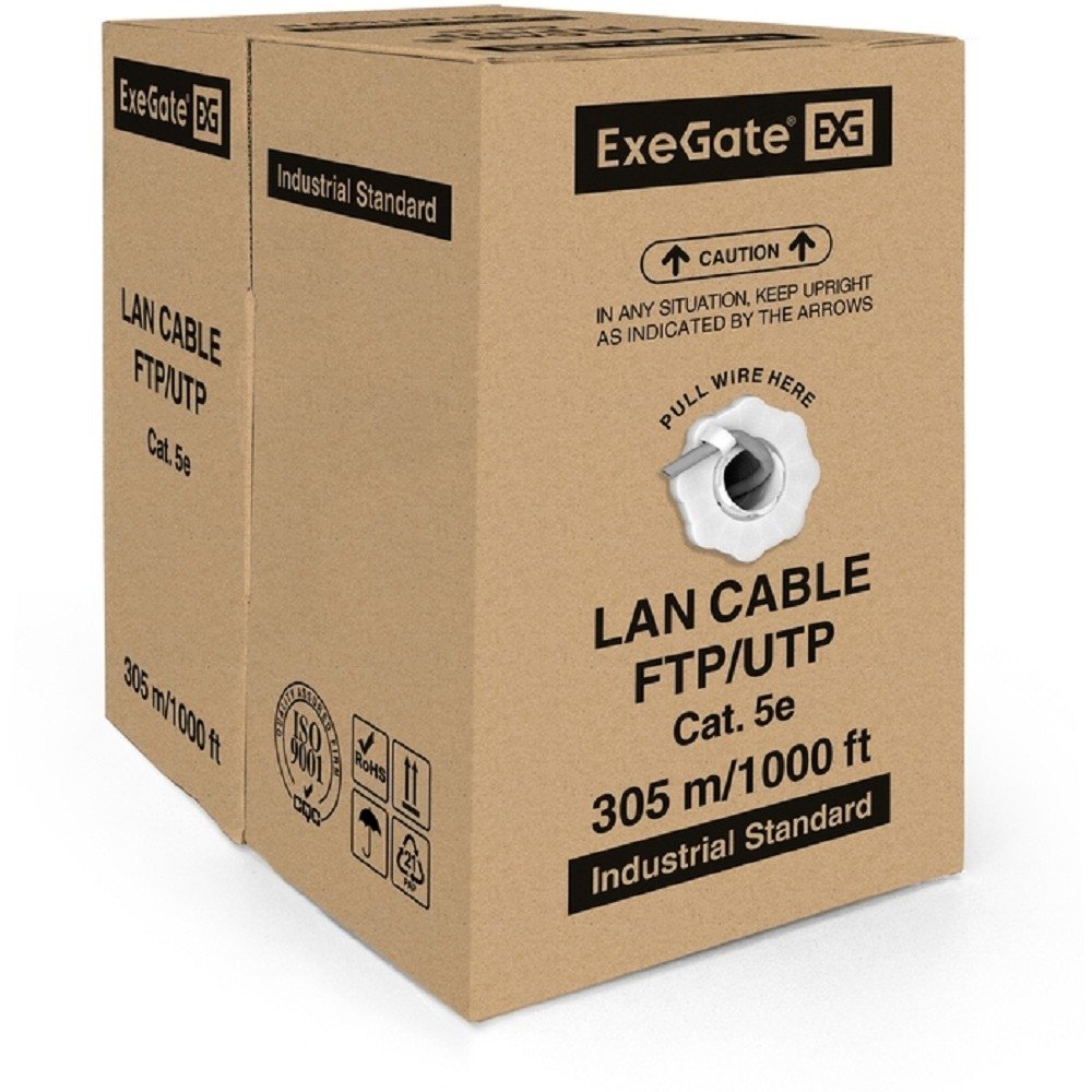 Exegate EX256748RUS Кабель UTP 4 пары кат.5e Exegate бескислородная медь,24AWG, FLUKE® test pass, бухта 305м, серый, PVC