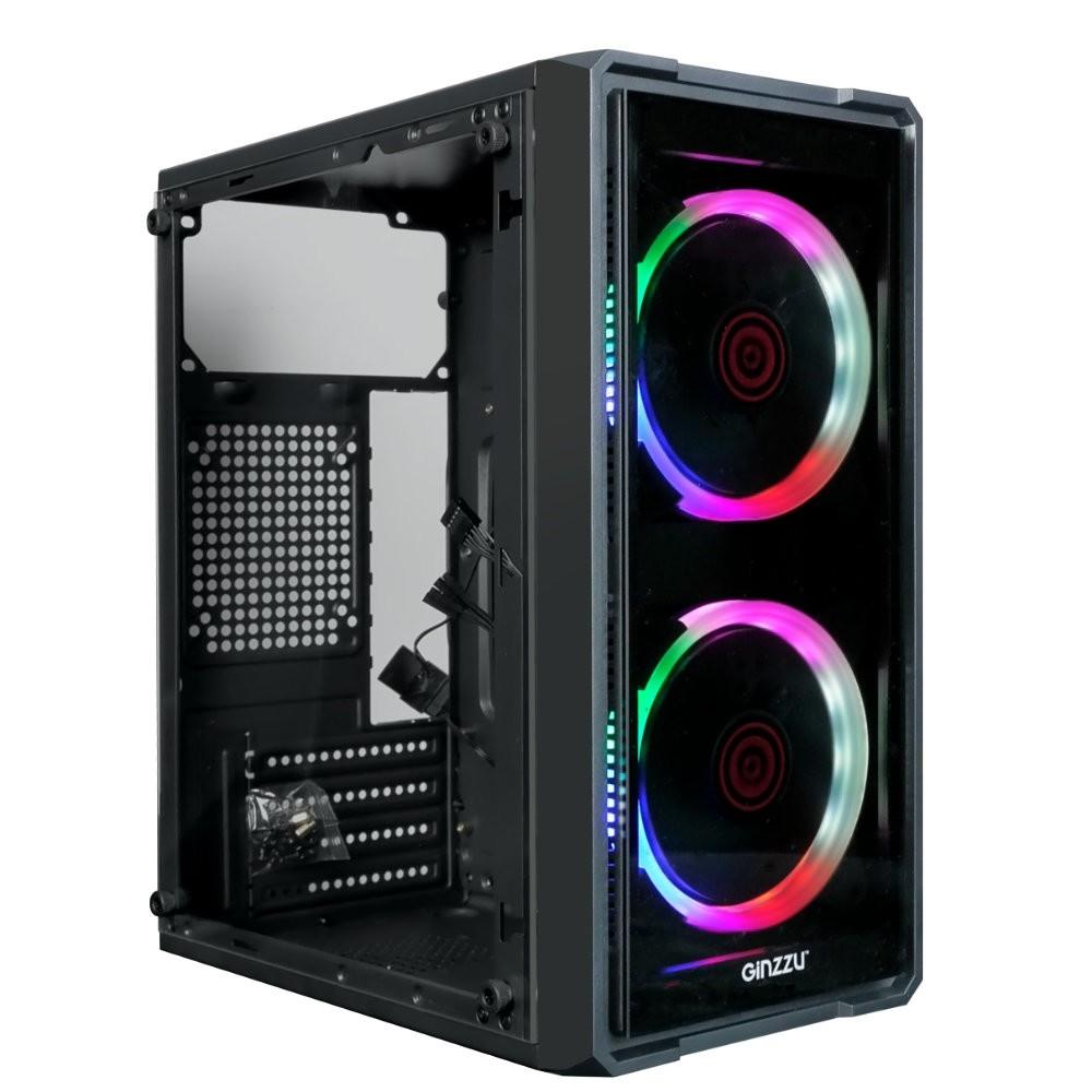 Корпус Ginzzu B177  2*USB 2.0,AU FAN 2*12 LED передняя и боковая панель стекло