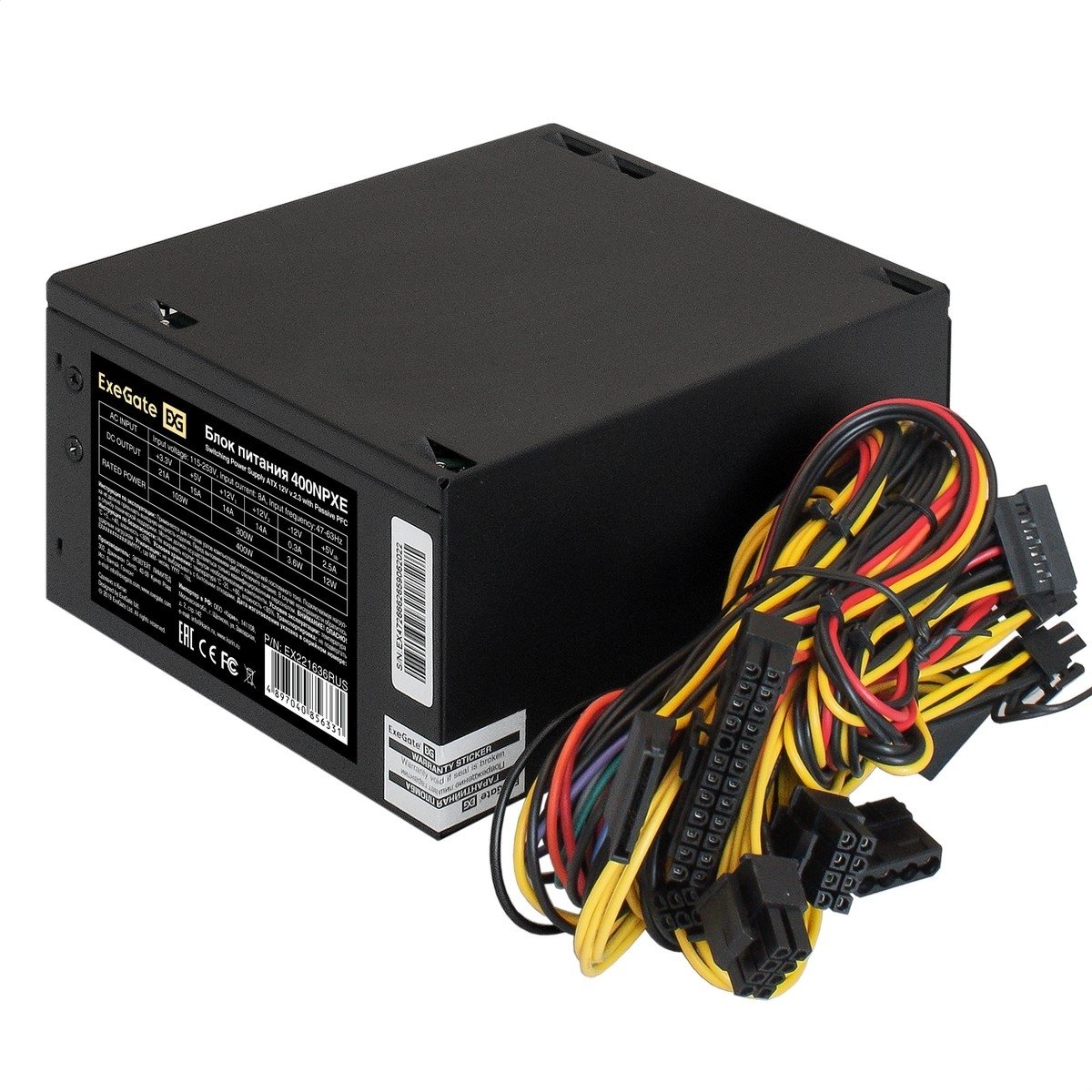 Exegate EX221636RUS Блок питания 400W ATX-400NPXE(+PFC), black, 12cm fan, 24+4pin, 6pin PCI-E, 3*SATA