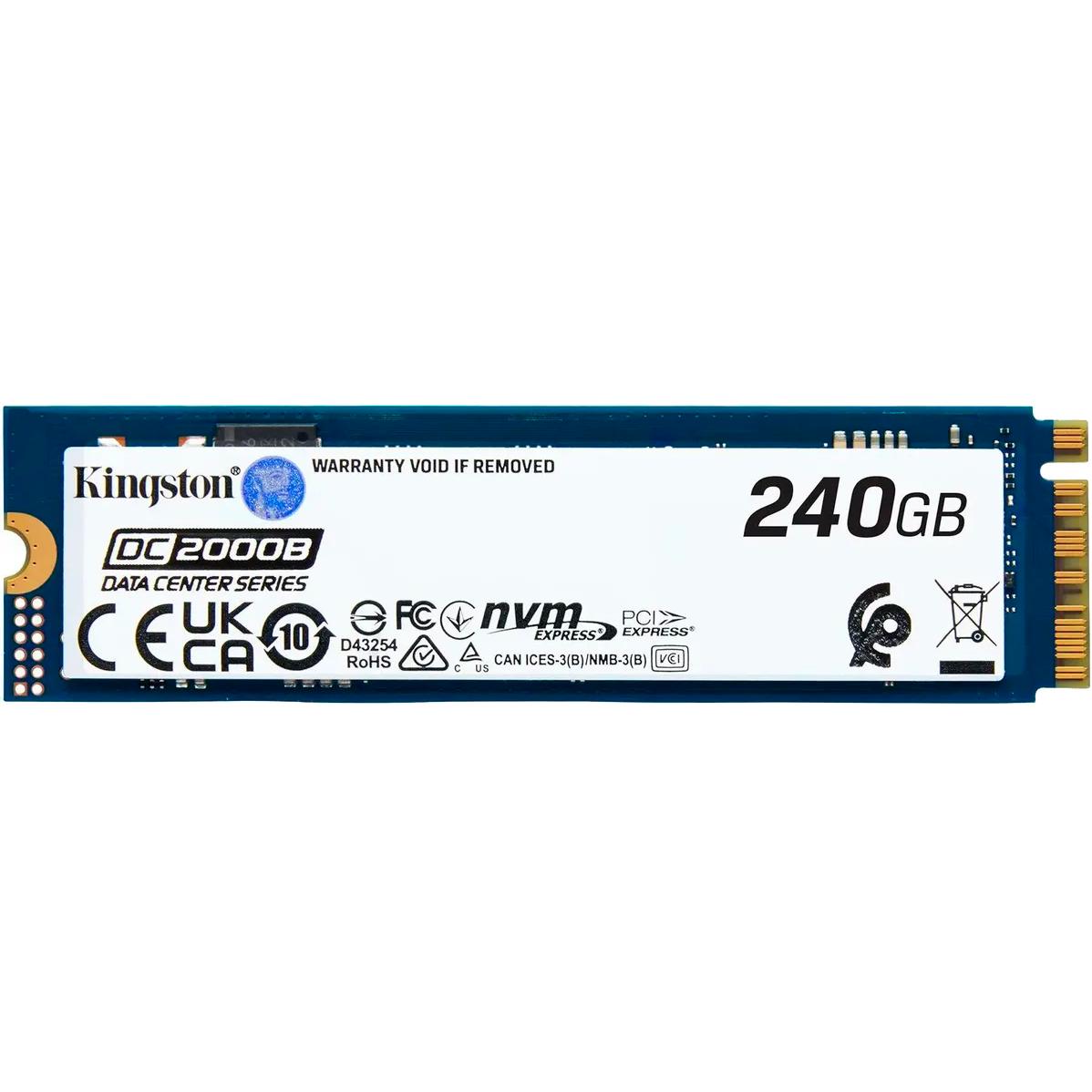 Твердотельный накопитель/ Kingston SSD DC2000B 240GB, M.2 22x80mm, NVMe, PCIe Gen 4x4, 3D TLC, R/W 4500/400MB/s, IOPs 260 000/18 000, TBW 175, DWPD 0.4 (12 мес), SEDC2000BM8/240G