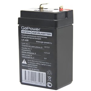 Аккумулятор свинцово-кислотный GoPower LA-430/101 4V 3Ah клеммы T1/ F1(1/20), 00-00018350 (101мм)