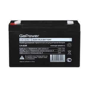Аккумулятор свинцово-кислотный GoPower LA-6120 6V 12Ah клеммы T2/ F2 в картонной упаковке, 00-00026685