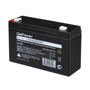 Аккумулятор свинцово-кислотный GoPower LA-6120 6V 12Ah клеммы T2/ F2 в картонной упаковке, 00-00026685