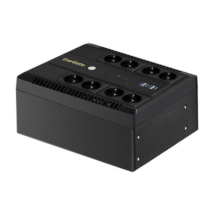 Exegate EX295011RUS ИБП ExeGate NEO NNB-650.LED.AVR.8SH.CH <650VA/390W, LED, AVR, 8*Schuko, 4*USB-порта для зарядки, Black>