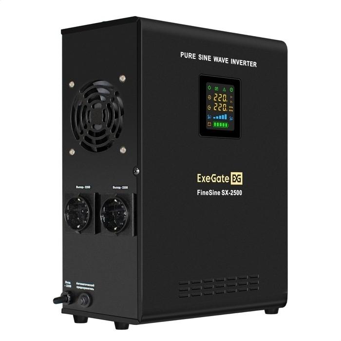 Exegate EX296002RUS ИБП (инвертор, синус, для котла) настенный ExeGate FineSine SX-2500.LCD.AVR.2SH <2500VA/1800W, чистая синусоида, цветной LCD-дисплей, AVR, 2*Schuko, линейно-интерактивный, внешняя 