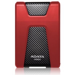 Жесткий диск внешний/ Portable HDD 1TB ADATA HD650 (Red), Silicone, USB 3.2 Gen1, 121x81x21mm, 201g /3 года/, AHD650-1TU31-CRD