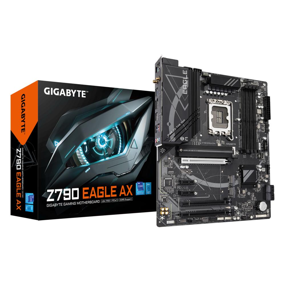 Материнская плата/ MB GIGABYTE INTEL Z790 s1700, 4xDDR5(192GB), HDMI 2.1/DP, 1xPCIe 5.0x16, 1xPCIe 4.0x16, 1xPCIe 3.0x16, 2xPCIe 3.0, , 1xLAN (2.5GbE), Wi-Fi, BT, 4xSATA 6Gb/s, 3xM.2, 1xUSB-C, 5xUSB 3.2, 2xUSB 2.0, 1xPS/2, ATX, Z790 EAGLE AX