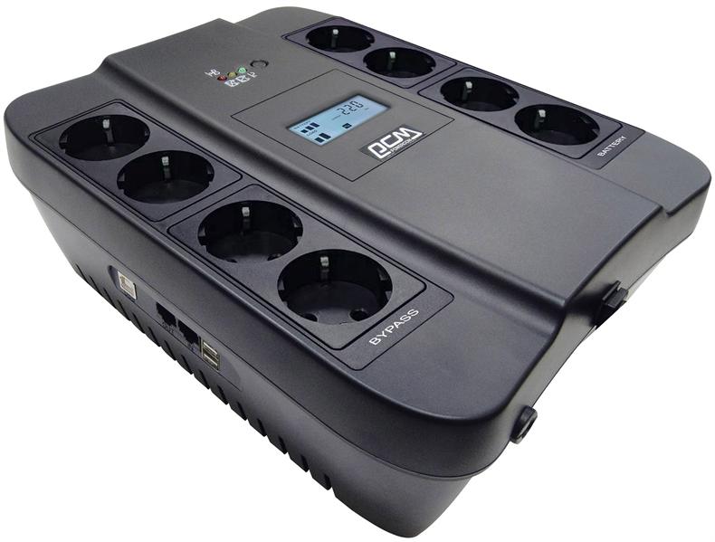 Источник бесперебойного питания Powercom Back-UPS SPIDER, Line-Interactive, LCD, AVR, 750VA/450W, 8xSchuko outlets (4 surge & 4 batt), USB,  black (1456261), SPD-750U LCD USB