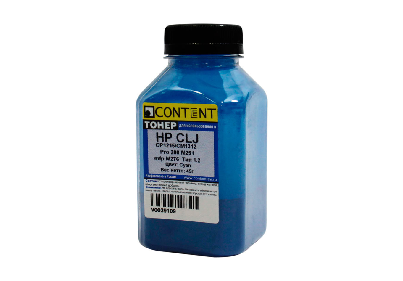 Тонер Content для HP CLJ CP1215/CM1312/Pro 200 M251/mfp M276, Тип 1.2, C, 45 г, банка, 1010100415