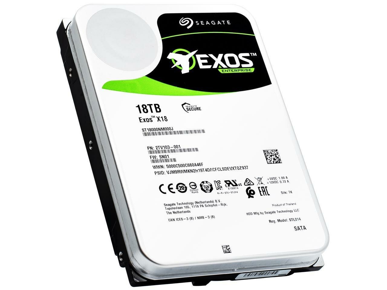Жесткий диск/ HDD Seagate SATA3 18Tb Exos X18 Enterprise 7200 256Mb OFFICIAL RECERTIFIED 1 year warranty (replacement MG09ACA18TE, WUH722018CLE6L4, WUH721818ALN604), ST18000NM000J