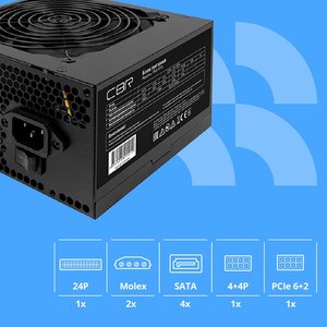 Блок питания CBR ATX 450W 80+ Bronze, DC-DC, APFC, 0.6mm, 24pin, 1*8-pin(4+4P), 1*6+2pin, 4*SATA, 2*IDE, 12cm fan, 1.5м кабель питания, черный [PSU-ATX450-12GM] BOX