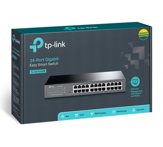 Коммутатор/ 24-Port Gigabit Easy Smart Switch, 24 10/100/1000Mbps RJ45 ports,  MTU/Port/Tag-based VLAN, QoS, IGMP Snooping, TL-SG1024DE