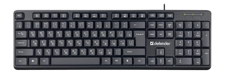 Defender Клавиатура проводная Daily HB-162, мембранная,104 кл., 12 (+FN) доп. клавиш, черный, USB, 1,8 м., 45162