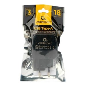 Cablexpert Зарядное устройство MP3A-PC-41 18Вт, 3А, QC3.0, 1xUSB, , черный, пакет