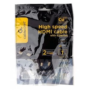 Кабель HDMI Cablexpert 19M/19M, v2.0, медь, позол.контакты, экран, 2 фер.кольца, 1м, черный, пакет (CCF2-HDMI4-1M)