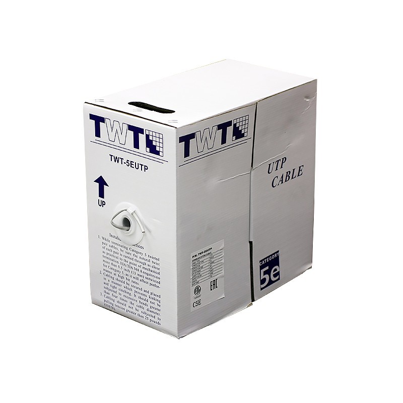 Кабель Кабель TWT UTP, 4 пары, Кат.5e, PVC, серый, 305 метров, TWT-5EUTP