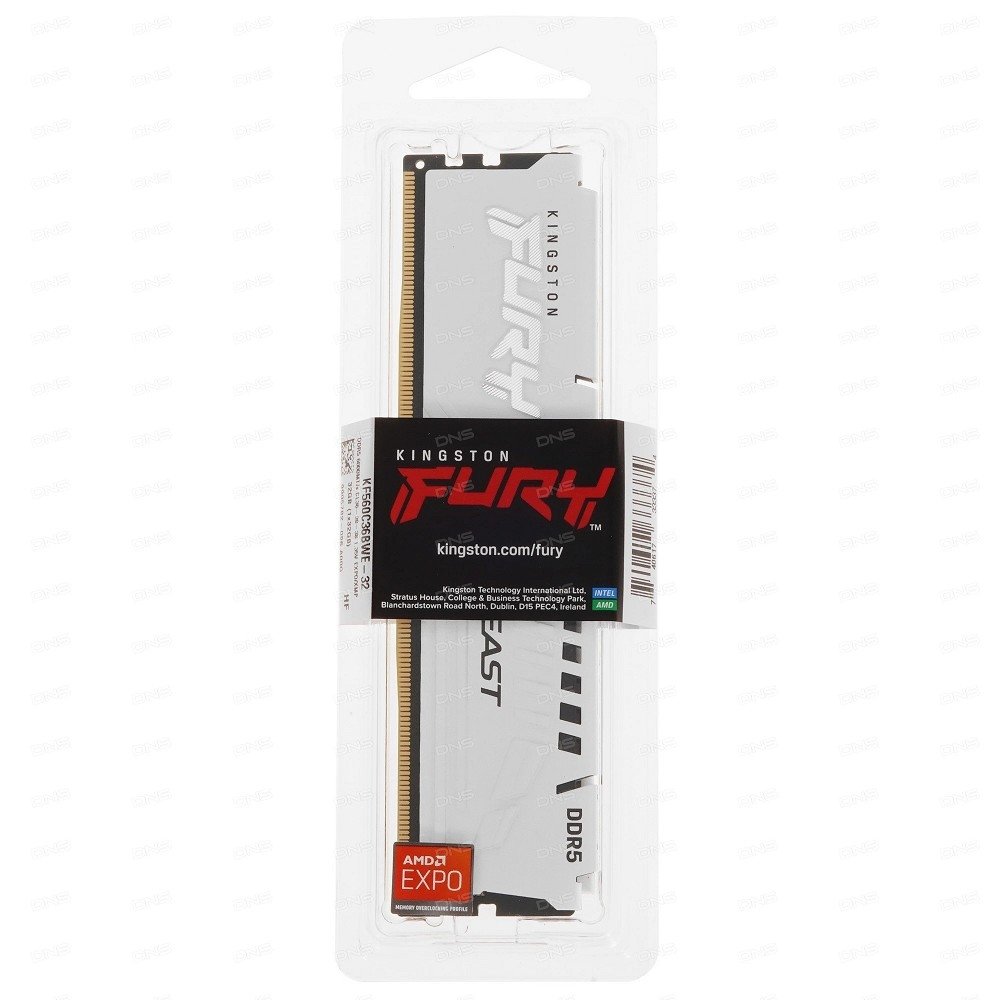 Kingston DDR5 DIMM 32GB 6000MHz KF560C36BWE-32 Fury Beast White Expo RTL Gaming PC5-48000 CL36 288-pin 1.35В dual rank с радиатором Ret