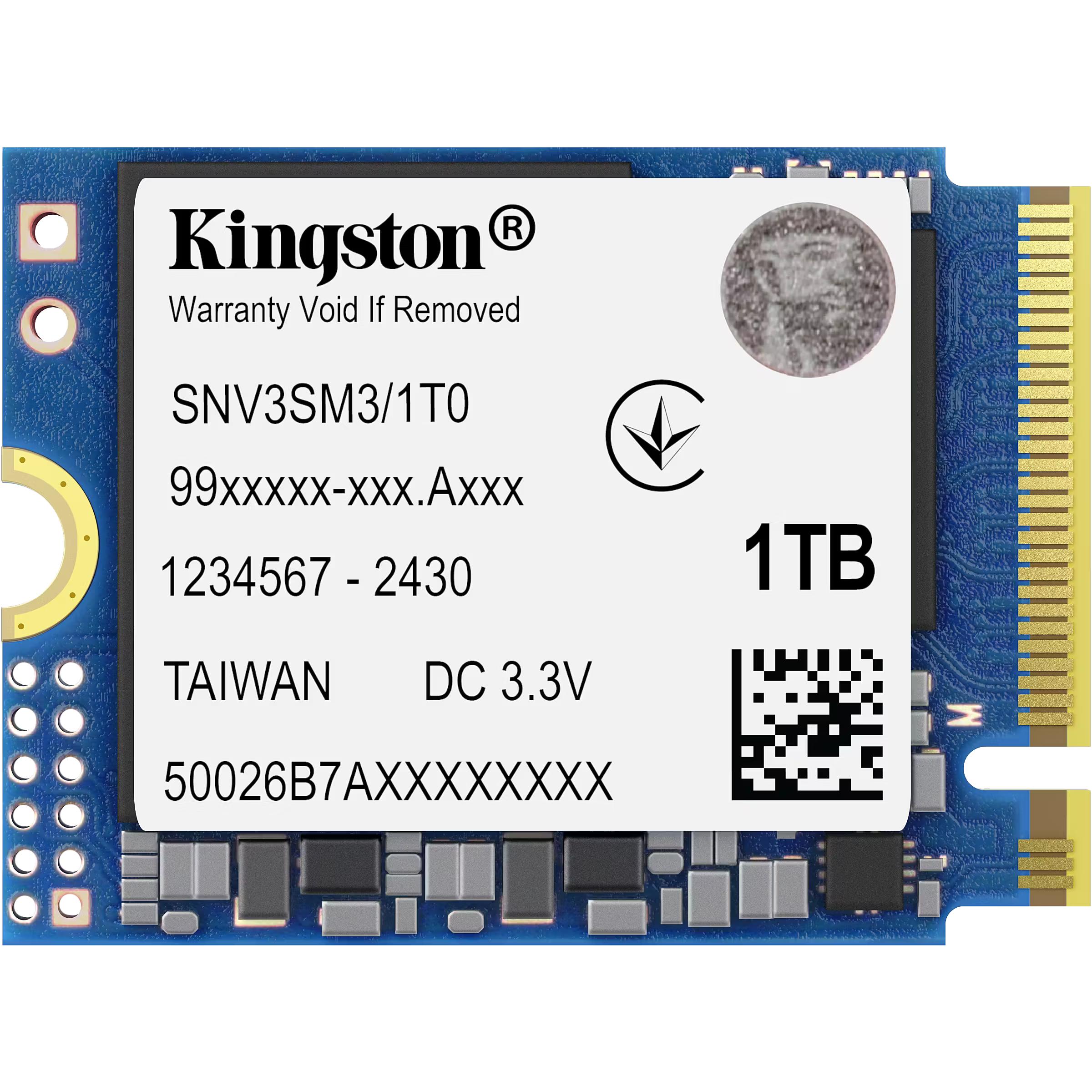 Твердотельный накопитель/ Kingston SSD NV3, 1000GB, M.2(22x30mm), NVMe, PCIe 4.0 x4, 3D TLC, R/W 6000/4000MB/s, TBW 320, DWPD 0.2 (60 мес), SNV3SM3/1T0