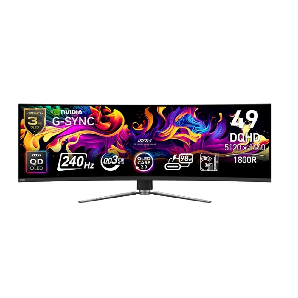 MSI MPG 49" 491CQPX QD-OLED черный {QD-OLED Curved 1800R 5120x1440 240Hz 0.03ms 32:9 250cd 2xHDMI DisplayPort 2xUSB USB-C(90W) Tilt Swiv HAS Vesa}, 9S6-3FA84T-022