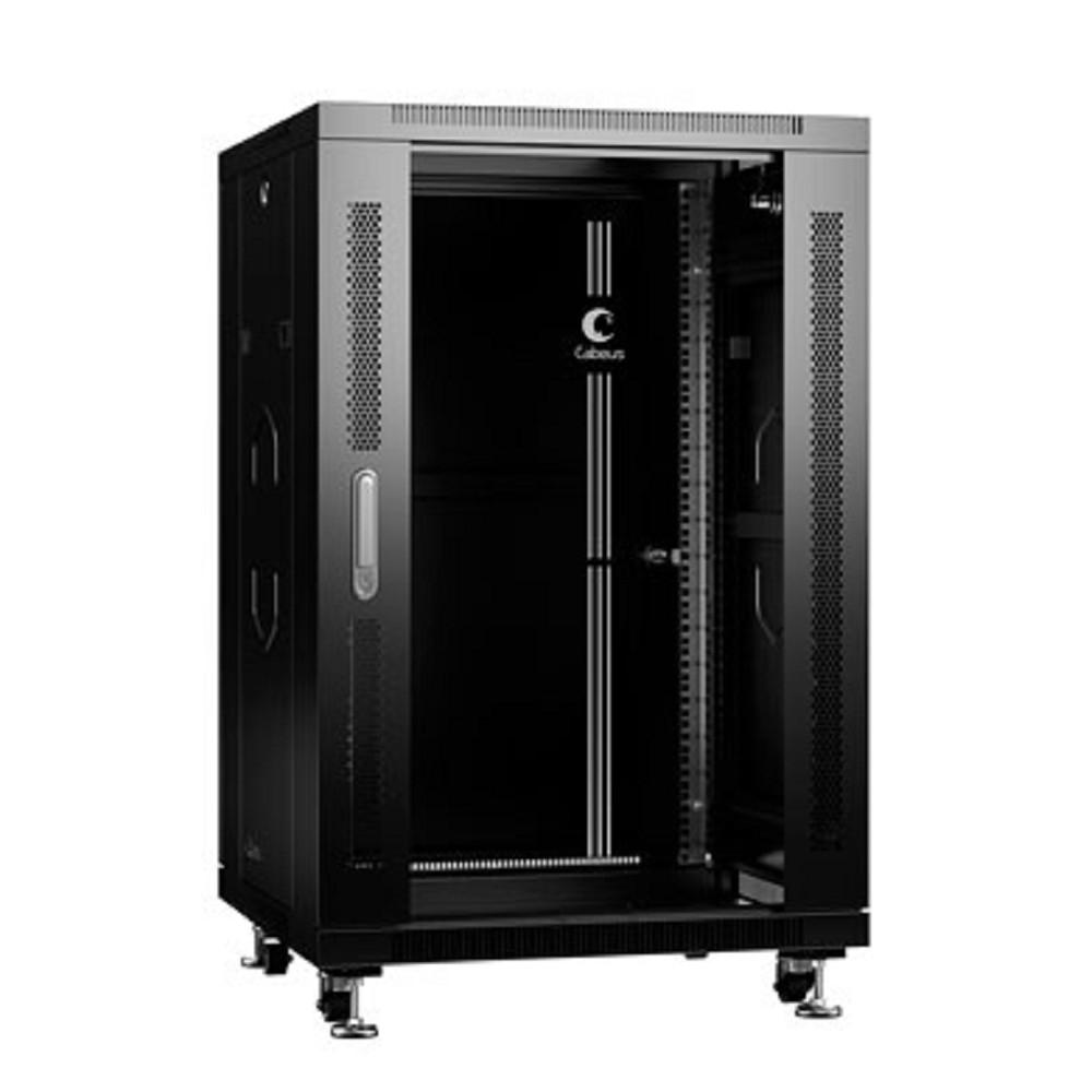 Cabeus SH-05C-18U60/80-BK Шкаф монтажный телекоммуникационный 19" напольный для распределительного и серверного оборудования 18U 600x800x988mm (ШхГхВ) передняя стеклянная и задняя сплошная металлическ