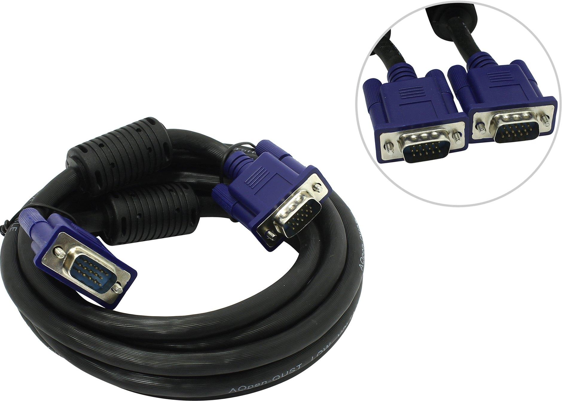 Кабель монитор-SVGA card (15M-15M) 3м 2 фильтра Aopen/Qust <ACG341AD-3M>