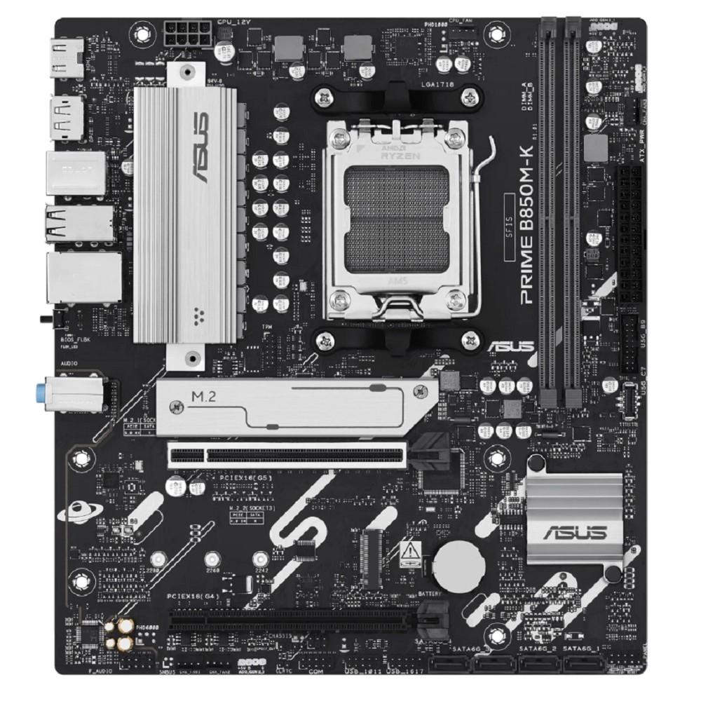 ASUS PRIME B850M-K (Socket AM5, mATX, 2xDDR5(128GB), DP/HDMI, 1xPCIe 5.0x16/1xPCIe 4.0x16, 1xLAN (2.5GbE), 4xSATA 6Gb/s, 2xM.2, 1xType-C, 4xUSB 3.2, 4xUSB 2.0, PS/2)