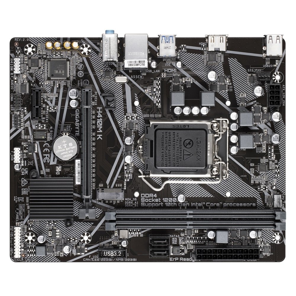 Gigabyte H410M K 2.0 (LGA1200, Q470E, 2*DDR4 (2933), 2*SATA RAID, M.2, 2*PCIe, HDMI, 2*USB 3.2, 4*USB 2.0) RTL