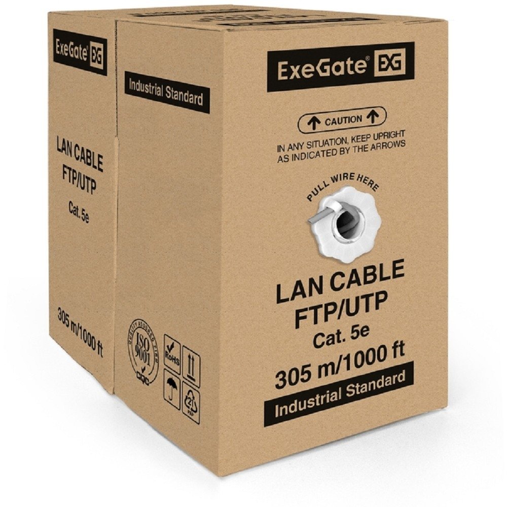 Exegate EX281811RUS Кабель Exegate  FUTP4-C5e-CU-S24-IN-PVC-GY-305 FTP 4 пары кат.5e медь, 24AWG, экран, бухта 305м, серый, PVC