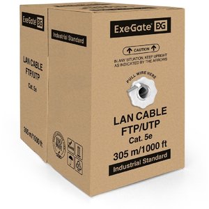 Exegate EX281811RUS Кабель Exegate  FUTP4-C5e-CU-S24-IN-PVC-GY-305 FTP 4 пары кат.5e медь, 24AWG, экран, бухта 305м, серый, PVC