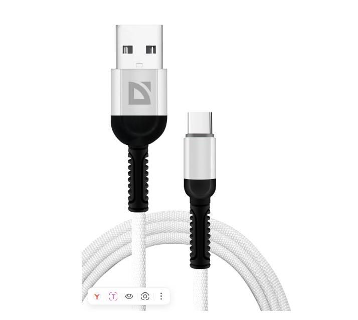 Defender Кабель F167, USB 2.0 (AM) - Type C, 1метр, 2.4А, нейлоновая оплетка, белый., 87103WHI