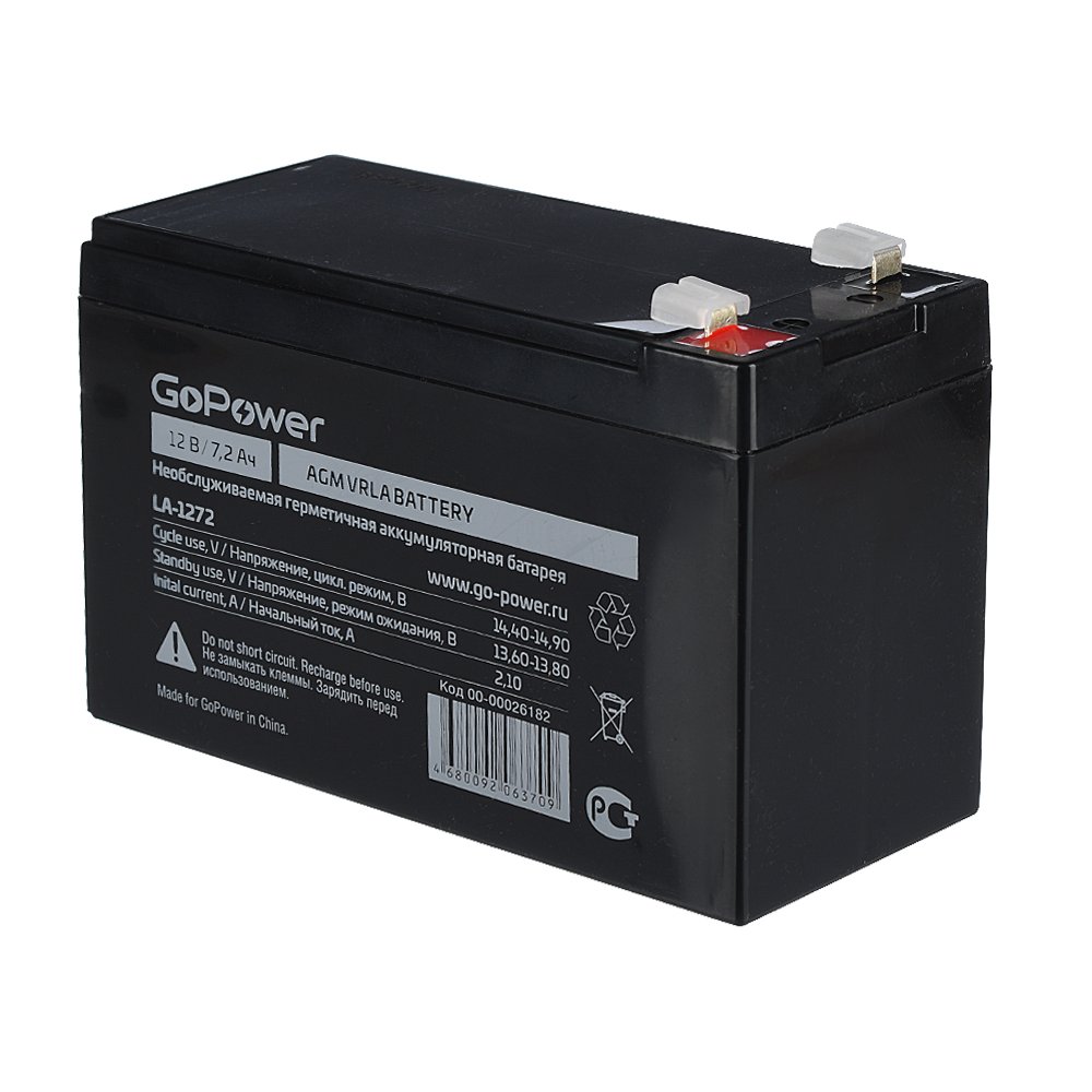 Аккумулятор свинцово-кислотный GoPower LA-1272 12V 7.2Ah клеммы T2/ F2 (1/5), 00-00026182