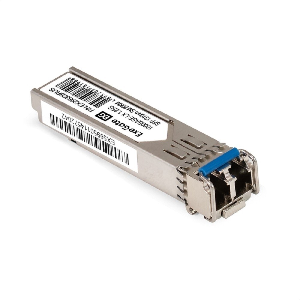 Exegate EX298328RUS Трансивер SFP EXT-1G-SM1310-LC2-20KM (1000Base-LX для одномодового оптического кабеля, 1,25 Гбит/с, Tx:1310/Rx:1310 нм, до 20 км, разъем Duplex LC)