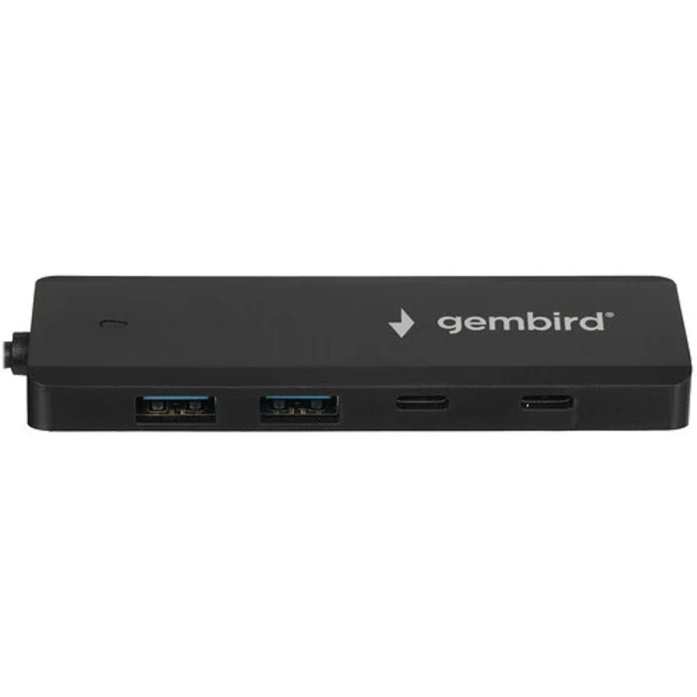 Gembird Разветвитель USB3.1 2xUSB, 2xType-C, с доп.пит (Type-C), кабель USB 19см, черный, коробка (UHB-C415)