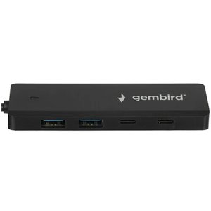 Gembird Разветвитель USB3.1 2xUSB, 2xType-C, с доп.пит (Type-C), кабель USB 19см, черный, коробка (UHB-C415)