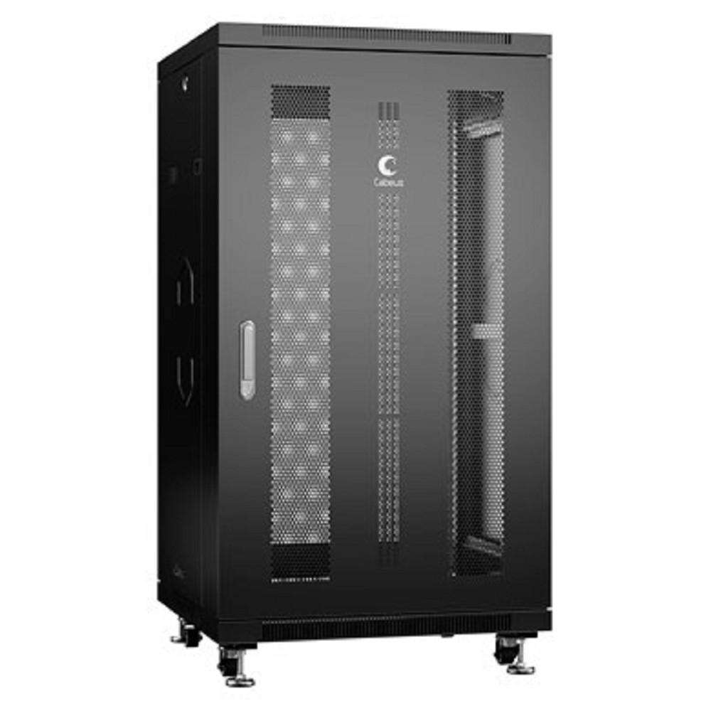 Cabeus ND-05C-22U60/80-BK Шкаф монтажный телекоммуникационный 19" напольный для распределительного и серверного оборудования 22U 600x800x1166mm (ШхГхВ) передняя и задняя перфорированные двери, ручка с