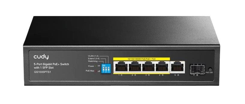Cudy GS1005PTS1 Коммутатор с 5 гигабитными портами, портом SFP и поддержкой PoE+ (80 Вт)