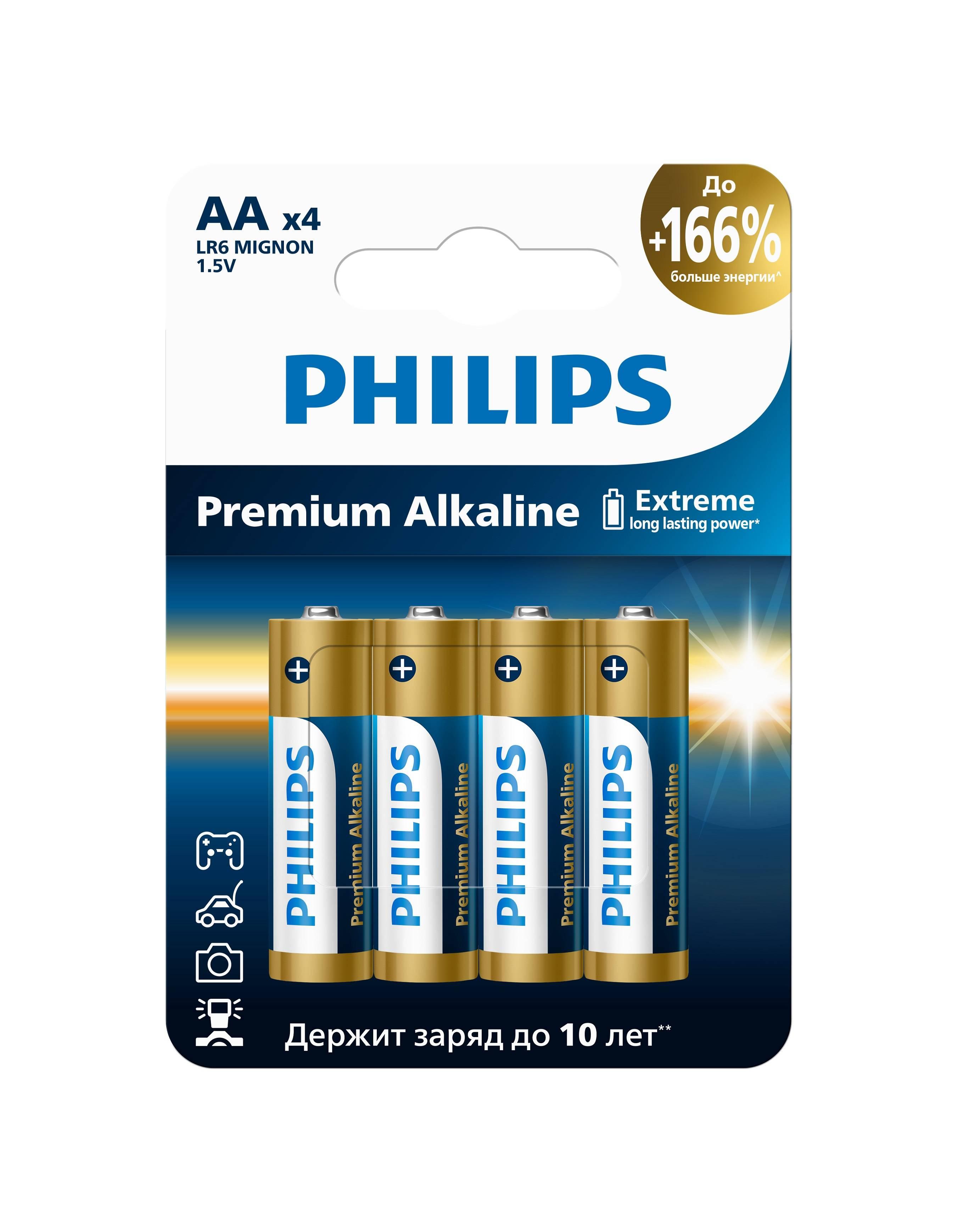 Philips Батарейки LR6M4W/51 АА алкалиновые 1,5v, LR6-4BL Premium (4/48/144/17280). Блистер 4 шт., Б0069085