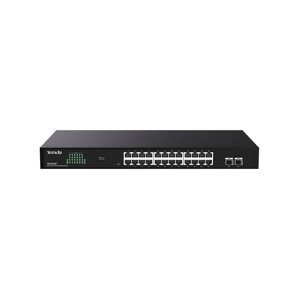 Tenda TEG2226F Коммутатор облачный управляемый, 24x1 Гбит/с, SFP 2x1 Гбит/с, установка в стойку, металлический корпус