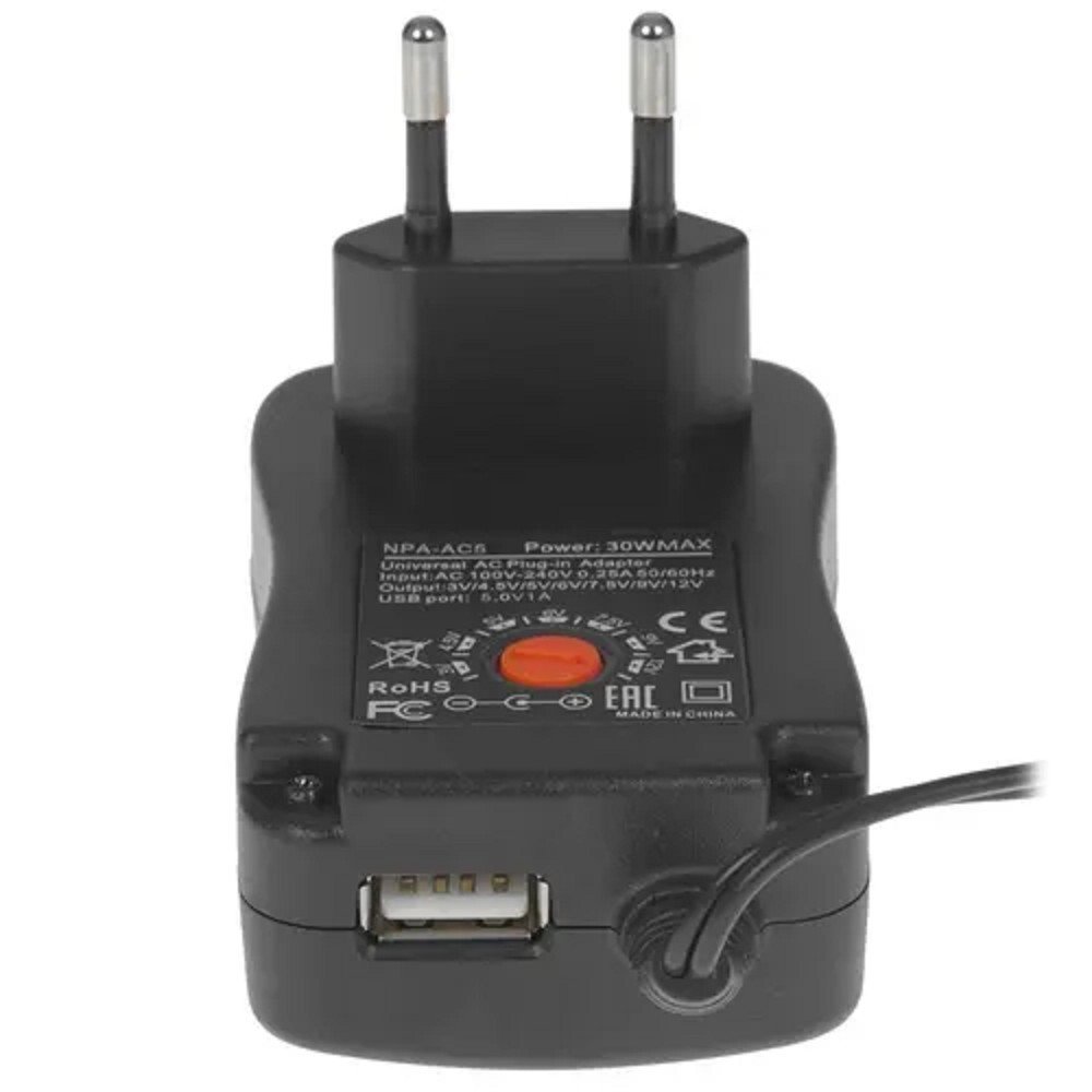 Gembird Блок питания универсальный 3В-12В, 30Вт, порт USB, 8 штекеров (NPA-AC5)