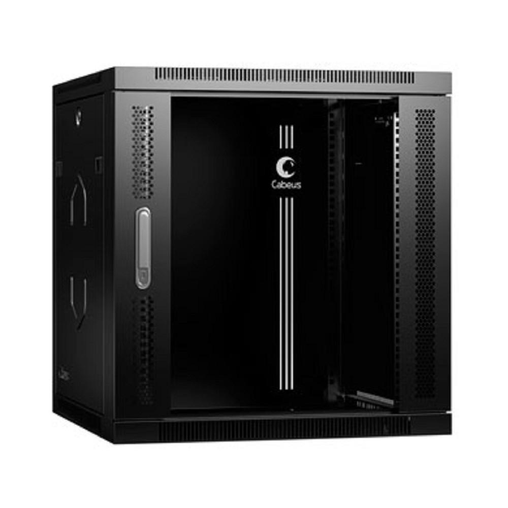 Cabeus SH-05F-12U60/45-R-BK Шкаф телекоммуникационный настенный разобранный 19" 12U 600x450x635mm (ШхГхВ) дверь стекло, цвет черный (RAL 9004)