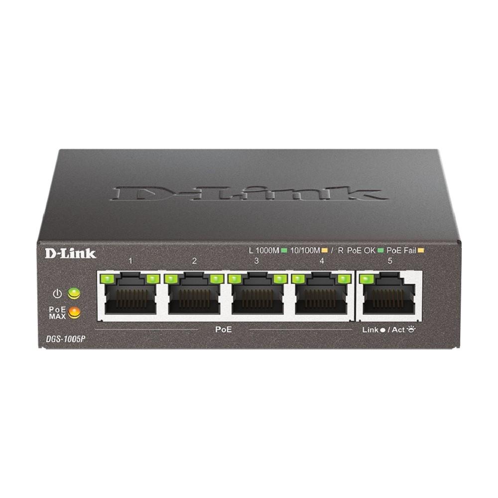 D-Link DGS-1005P/L (ревизия A1) Неуправляемый коммутатор с 5 портами 10/100/1000Base-T (4 порта PoE 802.3af/at, PoE-бюджет 60 Вт)