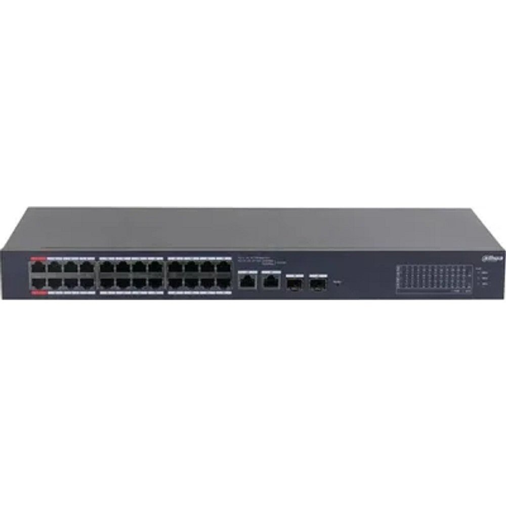 DAHUA DH-CS4226-24ET-240 24-портовый облачный управляемый коммутатор с PoE, 24xRJ45 100Mb, 2хКомбо SFP/RJ45 1Gb, суммарно 240Вт, коммутация 8.8 Гбит/с, MAC-таблица 8К
