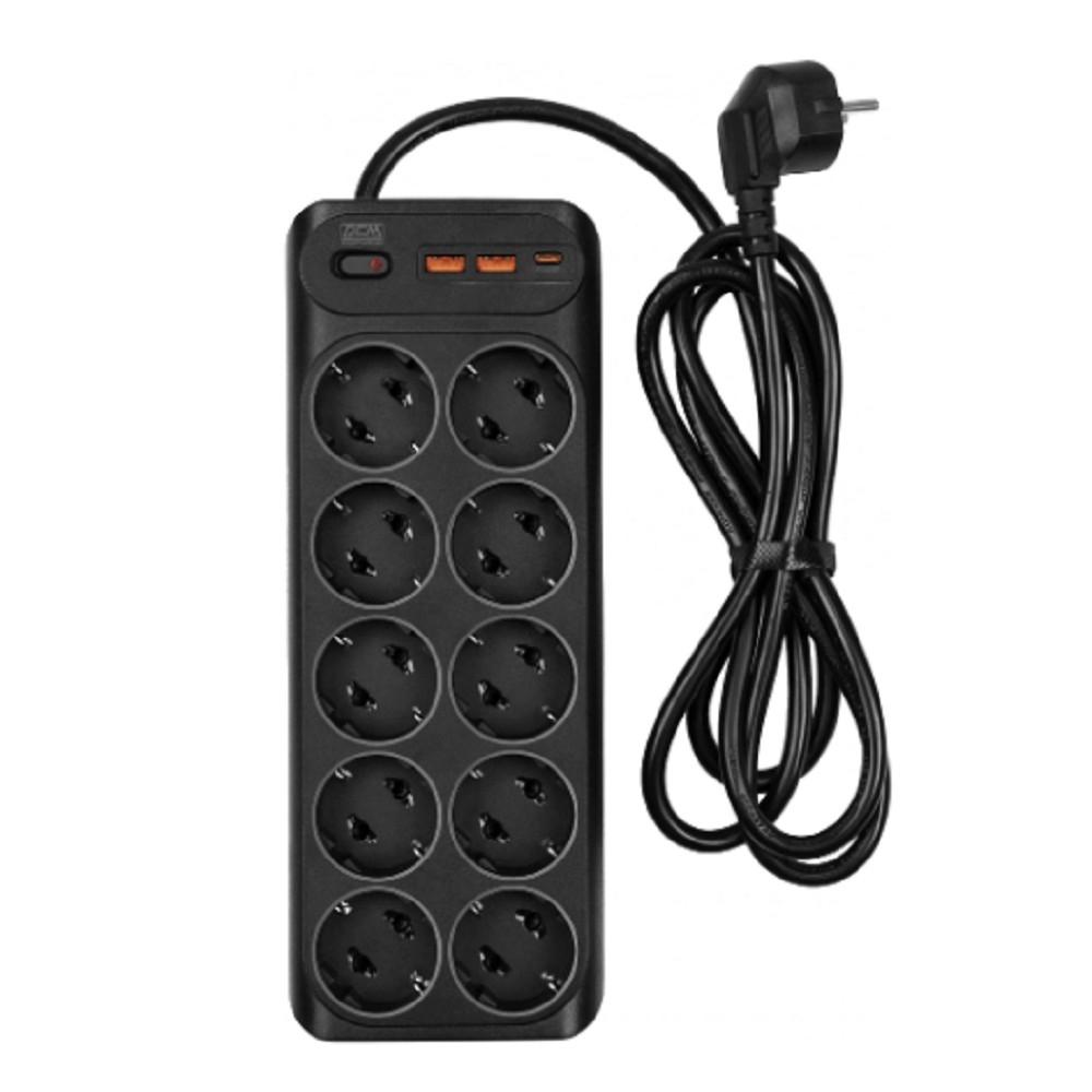 Powercom Сетевой фильтр SP-10 USB2A1CB 1,8 м(10*EU (СЕЕ 7/3)+1*USB-C+2*USB-A)