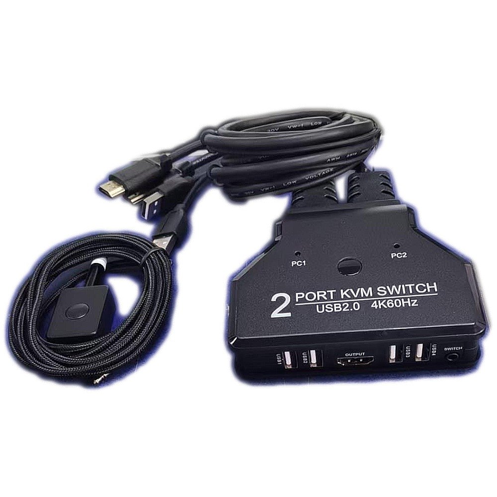 ORIENT HS21HC, HDMI KVM переключатель на 2 устройства, порты HDMI + 2xUSB (клавиатура+мышь) + 2xUSB 2.0, поддержка 4K@60Hz, встроенные кабели 2xHDMI+2xUSB2.0 1.2 метра, (33330)