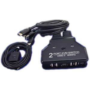 ORIENT HS21HC, HDMI KVM переключатель на 2 устройства, порты HDMI + 2xUSB (клавиатура+мышь) + 2xUSB 2.0, поддержка 4K@60Hz, встроенные кабели 2xHDMI+2xUSB2.0 1.2 метра, (33330)