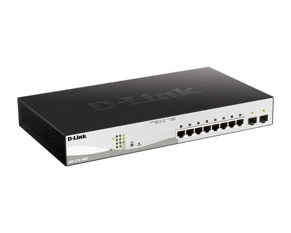 Коммутатор/ Smart L2 Switch 8х1000Base-T PoE, 2х1000Base-X SFP, PoE Budget 130W, Compact CLI, DGS-1210-10MP/F3A
