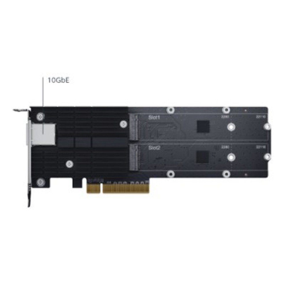 Synology E10M20-T1 Сетевая карта, 10GB, RJ-45, PCIe 3.0x8, PCIe NVMe 22110/2280, M-key, 2 слота 
