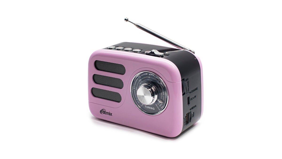 RITMIX RPR-033 PINK {Радиоприёмник порт 3хдиапазонный FM/AM/SW, Bluetooth v.5.3, воспр. с USB и с карт памяти micro SD (до 32Gb),  динамик 52мм 5 Вт 4 Ом}