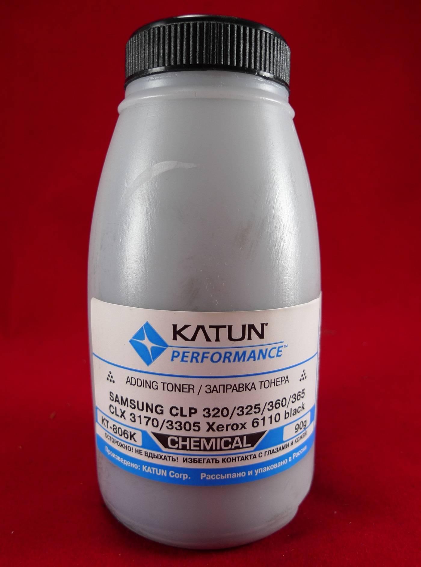Тонер SAMSUNG CLP 320/325/360/365, CLX 3170/3305, Xerox 6110 Black, химический (фл. 90г) Katun фас.Россия, KT-806K